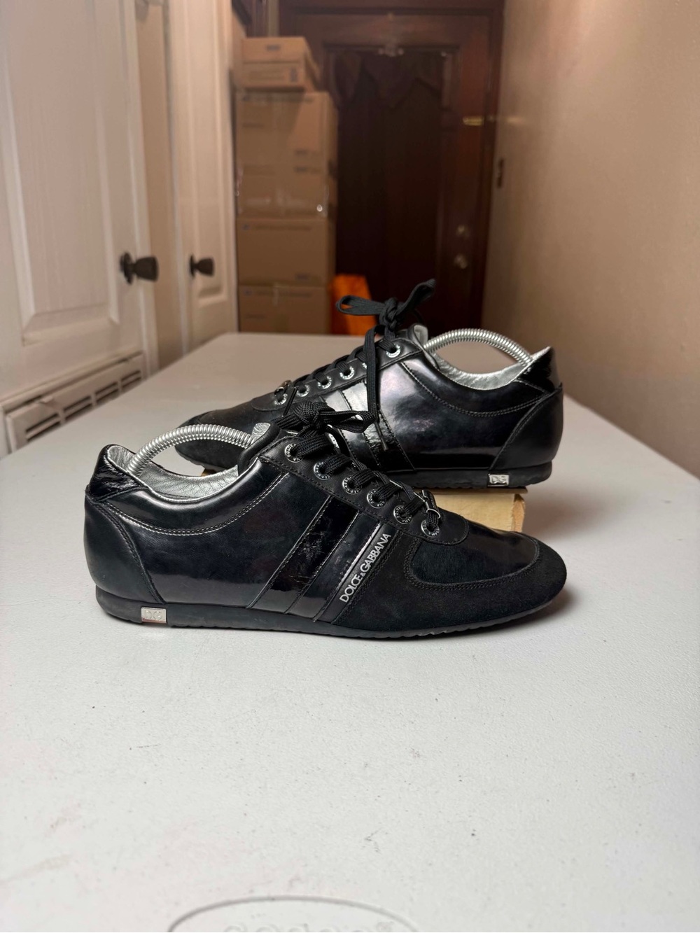 Dolce & Gabbana Black Logo Leather Casual Sneakers Men's Shoes Sz 9.5